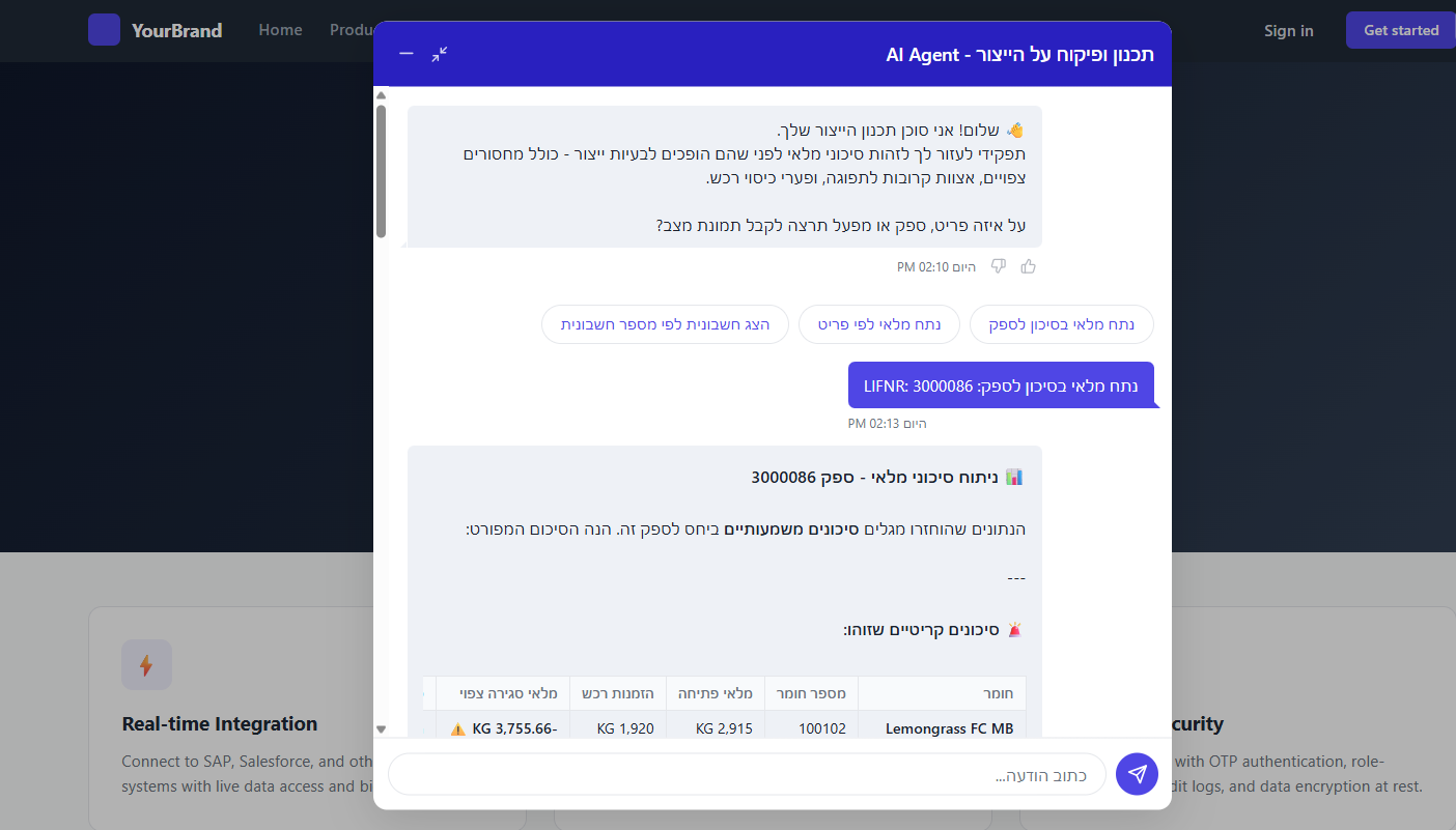 An AI chat screen where an assistant runs a governed MCP tool and returns business data.